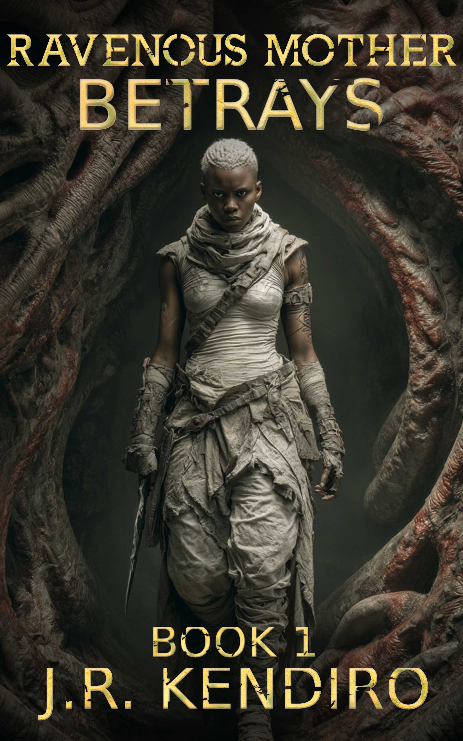 Ravenous Mother: Betrays – biopunk dark fantasy novel cover by J. R. Kendiro